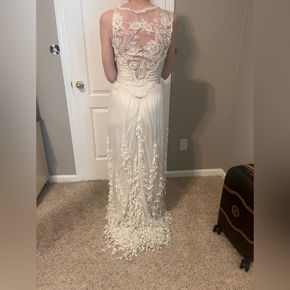 Vintage couture Claire Pettibone wedding dress French silk and beads - Picture 7 of 16